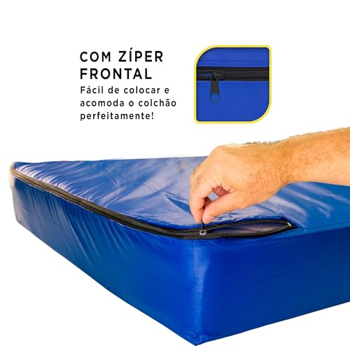 Capa Protetora de Colchão de Casal com Zíper, Impermeável, Azul, Material PVC Hospitalar, Hipoalergênica, Antiácaro, Fácil Limpeza, Protetor Anti Urina Xixi (138x188x30)
