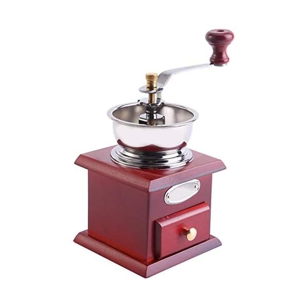 Retro manuelle Kaffeemühle, EVTSCAN Antike hölzerne Handkurbel-Kaffeemühle mit Mahlstufe und Auffangschublade, tragbare… – Bild 6