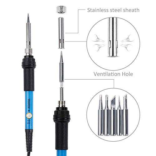 Vastar AC222 Soldering Iron Kit, 16 in 1 60W Welding Soldering Iron Temperature Adjustable with On/Off Switch, Soldering Tips, Desoldering Pump, Soldering Wire, Soldering Station Anti-static Tweezers