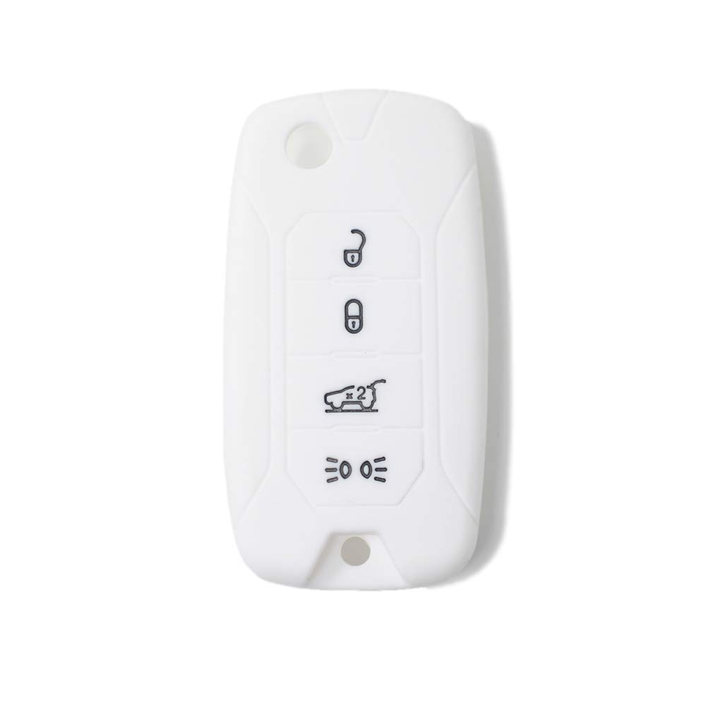 [Keyring] Silicone Key Cover Shell for Jeep Remote Control 4 Buttons (see compatibility in photos) Renegade Cherokee (White)