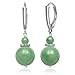 Belacqua Sterling Silver Natural Round Green Jade Gemstone Beaded Dangle Drop Earrings for Women, Length : 1.5 Inches, Leverback, Gift Box Included
