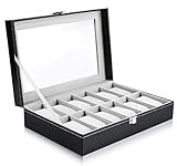 Ohuhu 12-Slot Leather Watch Box / Watch Case / Jewelry Box /Watch Jewelry Display Storage, Gray & Black