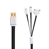 3 in 1 Lightning Compatible USB Charging and Sync Cable Tangle-free 3.3 Feet/1.6m Micro USB Apple 30-pin Apple 8-pin for Apple and Android Devices (Black)