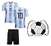 ARGFC Argentina Home Messi Kids #10 Soccer Kit Jersey and Shorts All Youth Sizes (Kids Small 5-8 years of age)