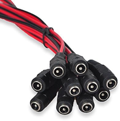 DCFun Female DC 2.1mm x 5.5mm Wire Power Pigtails Adapter Barrel Plug Socket Cables for CCTV Security Camera, LED Strip Light 10-Pack