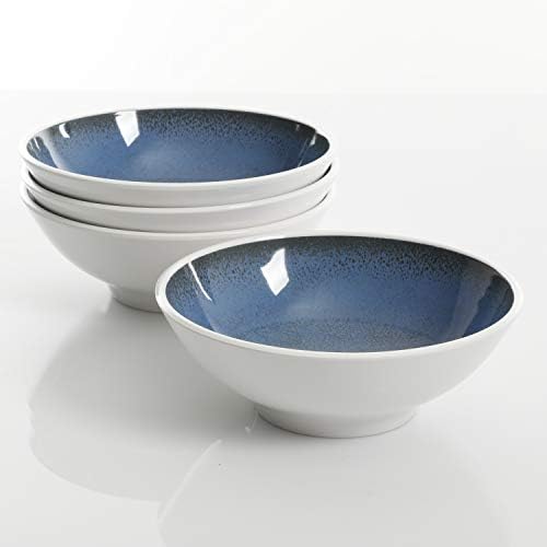 Gibson Overseas Cobalt Bay, Heavyweight dinnerware set, Melamine bowls, 4 Pack, White Blue