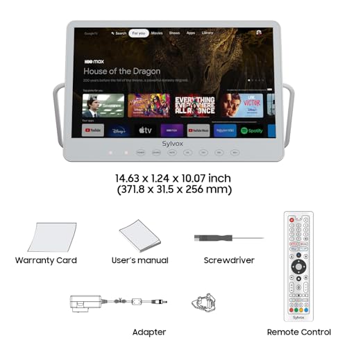 SYLVOX Smart Portable TV, 15.6'' Rechargeable Television 12V 10000mAh Battery Operated TV, IP66 Waterproof, Wireless, Google Assistant, Small Television for Bedroom Bathroom Kitchen Camping