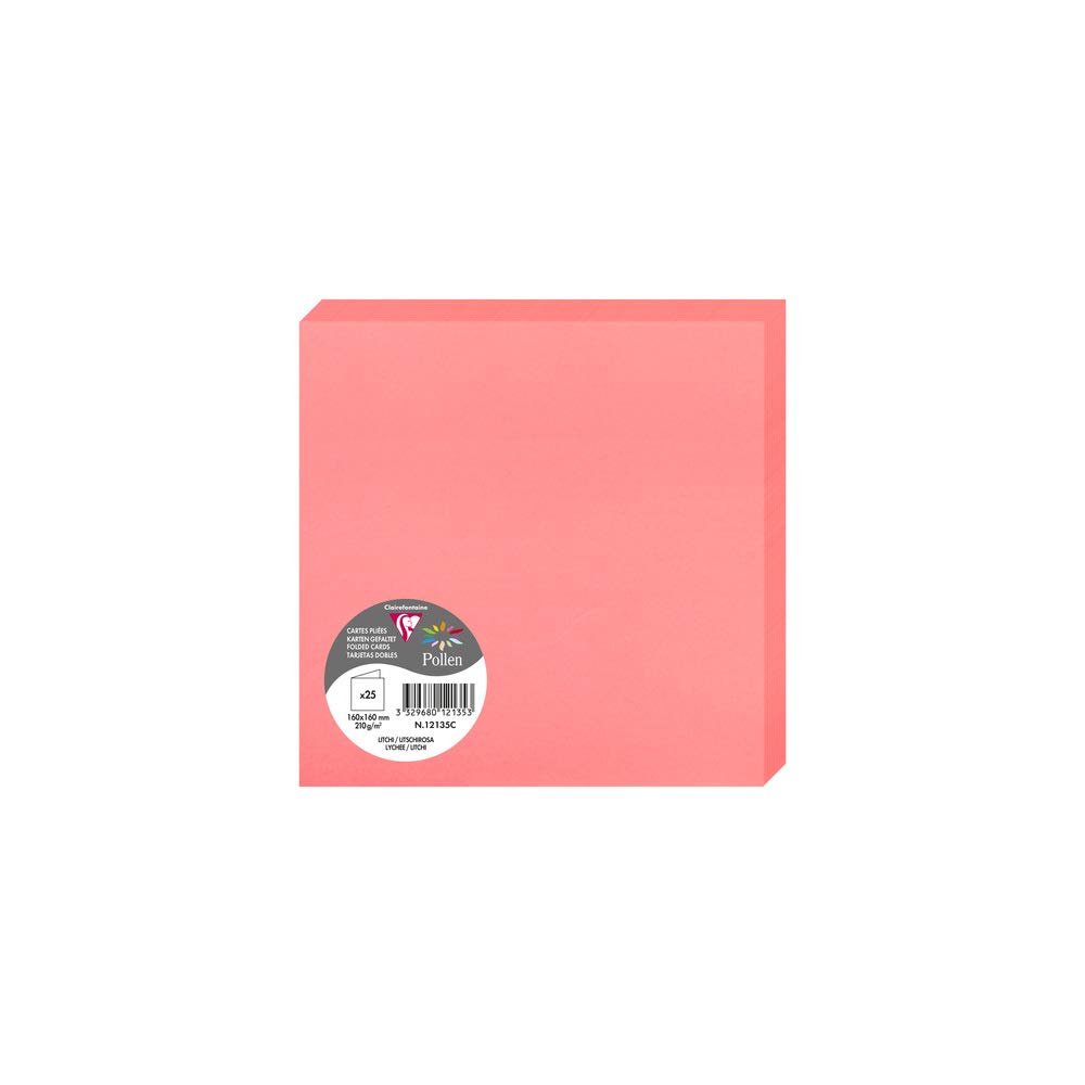 Clairefontaine 12135C Pack of 25 Double Cards Square Format 16x16cm 210gsm Lychee colour Invitation Correspondence Card Pollen Range Premium Smooth Paper