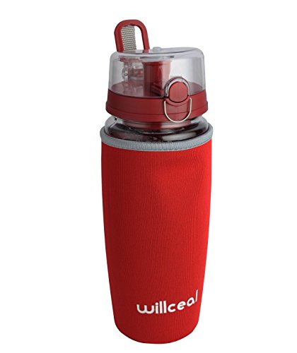 Willceal Fruit Infuser Water Bottle 32oz Durable, Large - BPA Free Tritan, Flip Lid, Leak Proof Design - Sports, Camping (Dull Red) - Thumbnail 2