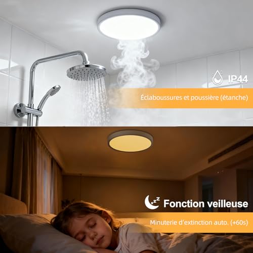 DetarZinLED 2 x Extra Flat LED Ceiling Light 30 cm with Remote Control, 24 W 2700 LM Dimmable CCT Round Ceiling Lamp, RGB Colour Changing Chandelier Children's Bedroom Night Light, IP44 Waterproof Bathroom