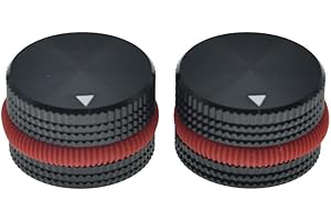 KAISH 2-Pack 63/64"(25mm) Diam. Aluminium Potentiometer Knobs 1/4" Universal Metal Pot Knobs for Guitar/Bass/AMPS Amplifier/Power Amplifier/Preamps/Audio Equipments Black with Red Rubber o-ring