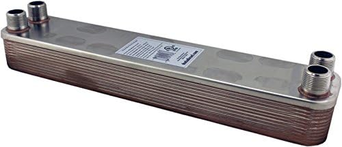 Duda Energy HX5220:M1 B3-52A 20 Plate Stainless Steel Heat Exchanger with 1" Male NPT Ports Copper Brazed, 2.2" Height, 4.4" Width, 20.7" Length