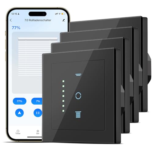 SMARTERCURRY Wlan Rolladenschalter Smart [7 Gen] 80 * 80mm Schwarz 4 Stücke
