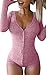 Moxeay Women V-Neck Long Sleeve Shorts Knitted Bodysuit Jumpsuit Romper Overall (S, Pink)