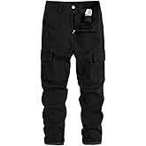 Nivne Tco Tween Boys Cargo Jeans Casual Black Slim Fit Zipper Fly Tapered Leg Skinny Denim Pants with Pockets