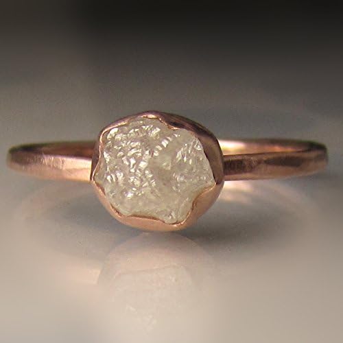 White Raw Diamond Engagement Ring in 14k Rose Gold