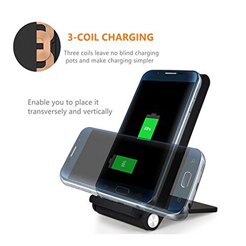 YCCTEAM 3 Coils Wireless Charger [Foldable] QI Charger Wireless Charging Stand Pad for Samsung S7,S6,Note 5,Nexus 7 and All Qi-enabled Devices
