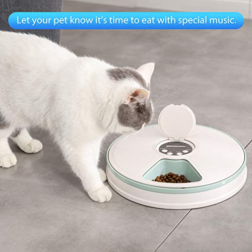 EliPark Automatic Pet Feeder Food Dispenser for Dogs, Cats & Small Animals - Features Distribution Alarms, Programmed Timed Self 6 Meal Trays Dry Wet, Digital Clock,Portion Control