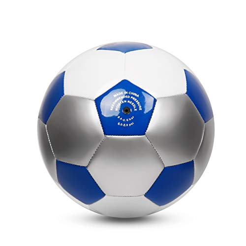 YANYODO Soccer Training Ball Practice Soccer Balls Classic Sizes 3/4/5 for Toddler, Youth, Kids, Teens, Adults, Perfect for Outdoor & Indoor Match or Game, Blue White Silver (Size 3)