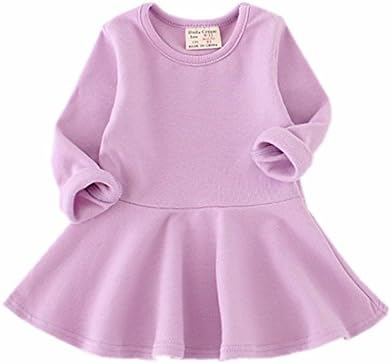 Infant Toddler Baby Girls Dress Pink Ruffle Long Sleeves Cotton
