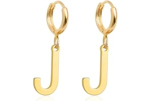Fremttly 14K Gold Plated Initial Earrings, Dainty Gold Earrings Dangle Hoop Letter Earrings Cute Earrings for Women