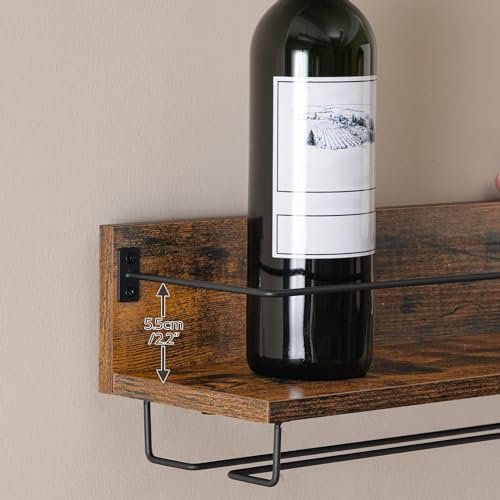 Expositor de vinho de parede de 2 peças, expositor pendurado para sala de estar, sala de jantar, cozinha, castanho vintage e preto EBF28BJ01