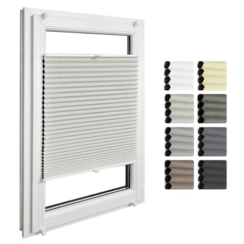 Home-Vision Premium Doppelplissee mit Klemmfix Weiß-Grau-Grün B110 x H80cm