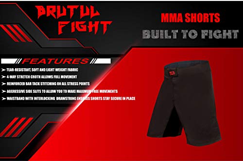 Brutul Fight MMA UFC Training Fight BJJ Grappling Shorts Boxing Martial Arts (Medium) Black - Thumbnail 4