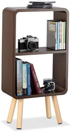 Relaxdays 2-Compartment Standing Shelf, Narrow Bookcase, Wooden Coffee Table with Legs, Brown