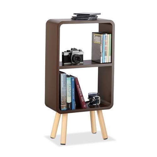 Relaxdays 2-Compartment Standing Shelf, Narrow Bookcase, Wooden Coffee Table with Legs, Brown