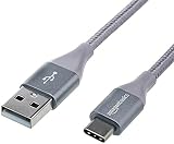 AmazonBasics Double Braided Nylon USB Type-C to Type-A 2.0 Male Charger Cable | 10 feet, Dark Grey