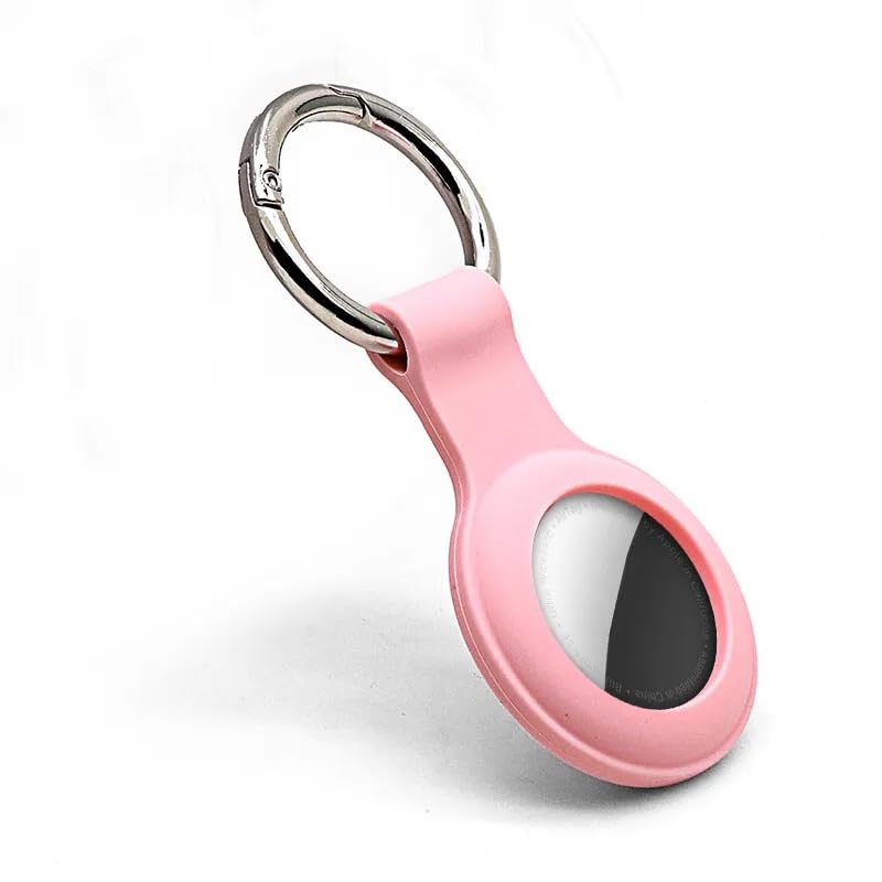 AirTag Keyring Silicone Case with Hook for Apple Air Tag GPS Tracker Bluetooth. Safety; Keys, Bags, Luggage Tracker, Bikes, Dog Cat Collar Anti- Lost Anti-Scratch Shock Resistant (Pink)