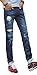 Plaid&Plain Men's Retro Classic Washed Zipper Skinny Destroyed Ripped Jeans