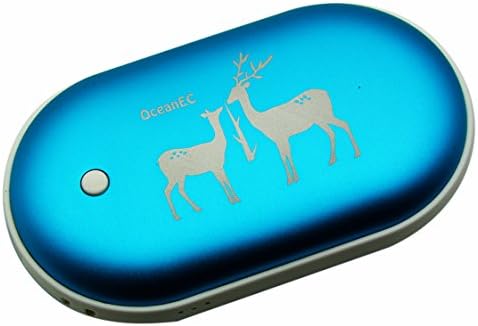 Power Bank Hand Warmer, OceanEC Rechargeable Double-sided Hand Warmer 5200mAH Power Bank Portable Pocket Hand Heater USB Mobile External Back up Battery Charger (Blue)