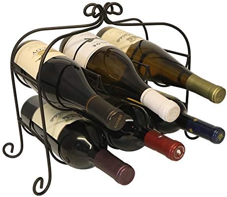 Kitchenedge Annabel 6 Bottle Metal Wine Rack For Tabletop Or Countertop Free Standing Metal (Black)