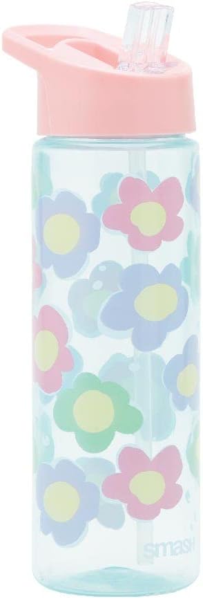 Smash Pastel Flower Water Bottle 700ml Pink Blue with Straw