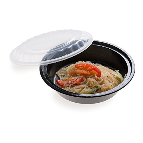 24-OZ Asporto Microwavable To-Go Container - PP Black Round Food Container with Clear Plastic Lid: Perfect for Catering Events and Restaurant Takeout – Disposable and Eco-Friendly – 100-CT