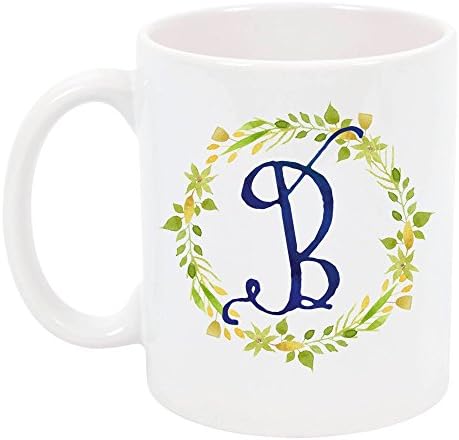 High Tide Mugs Letter B Monogram Initial Floral Design Ceramic Coffee Mug, Personalized Gift Under 20, 11 oz.