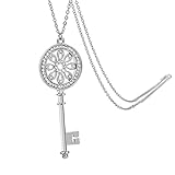 Chaomingzhen Silver-tone Crystal Flower Key Pendant Long Necklace for Women Fashion Jewelry