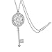 Chaomingzhen Silver-tone Crystal Flower Key Pendant Long Necklace for Women Fashion Jewelry