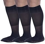 Zaftig Womens Plus Size Opaque Nylon Trouser Socks, Expandable Calf (3 Pairs Black)