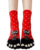 Urban CoCo Women Toe Socks Funky Finger Socks Lucky Cat Toes Socks (red)