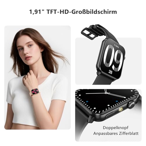 Blackview Smart Watch Women Bluetooth Calls/LED Lights/2 Wristbands (Silicone/Nylon) Sports Watch with Pulse Sleep SpO2 Steps Calorie Kilometer Monitor 350mAh (6+ Days) Fitness Watch for Android iOS