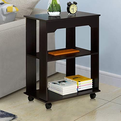 Wulilinl Industrial Sofa Side End Table With Storage Shelves And Rolling Casters Wood Look Accent Furniture