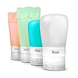 Leak Proof Travel Bottles - 4 Refillable TSA Approved Silicone Containers For Liquids With Carry-On Bag - BPA Free - For Shampoo, Conditioner, Soap, Lotion, Sunblock And More - Great For Toiletries