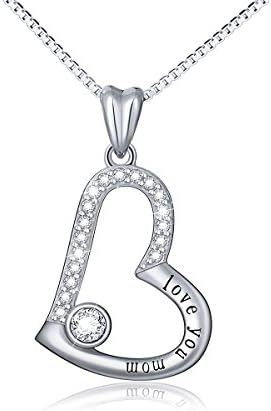 Mother's Day Gift Sterling Silver Love You Mom Heart Pendant Necklace
