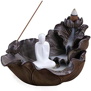 Buddha Backflow Incense Burner Lotus Handmade for Home Office Tea Room Yoga Room with Free 10pcs Incense Cones (Incense Burner 2)