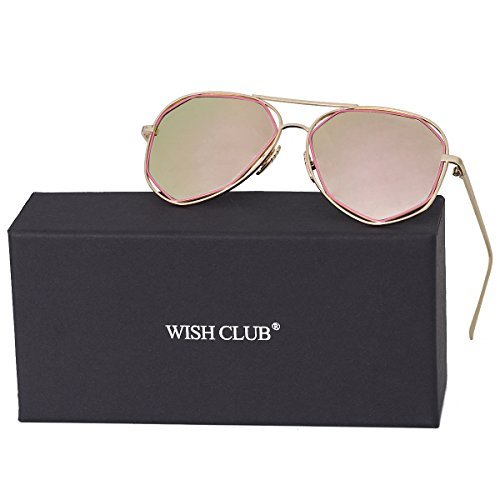 WISH CLUB Oversized Irregular Aviator Sunglasses for Women Men Fashion Stylish Modern Mirrored Glasses (Pink)