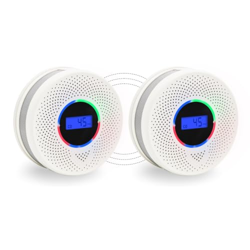 10-Year Battery Wireless Interconnected Smoke and Carbon Monoxide Detector, Smart Interlink Smoke CO Alarm with Digital Display, Fire and CO Combo Alarm for Home (2 Pack)