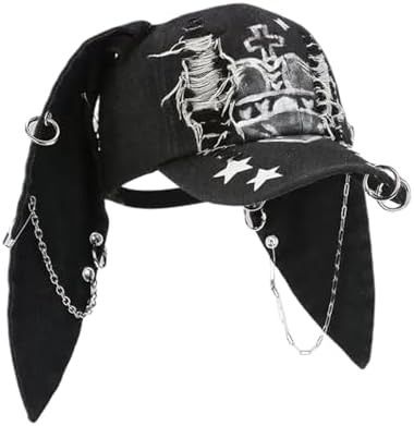 Y2K Long-Eared Rabbit Bunny Baseball Cap for Women Metal 